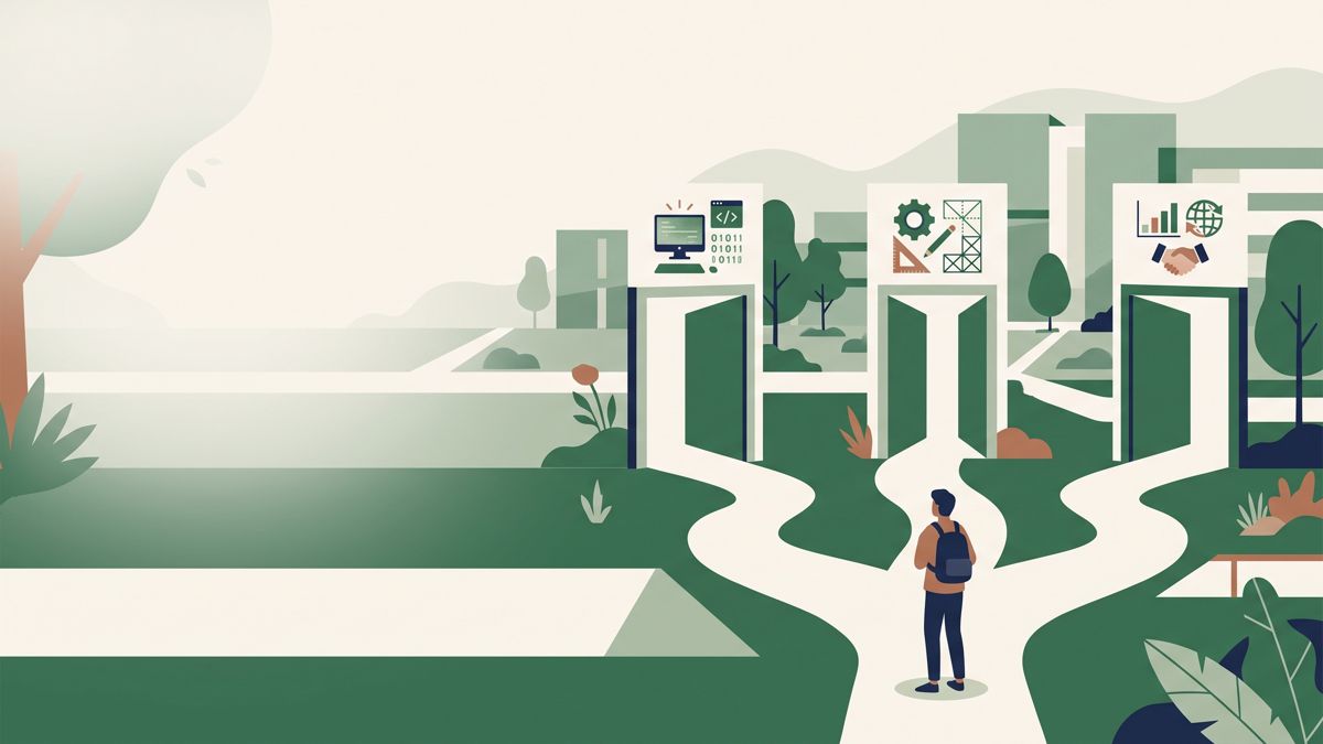 Student choosing between computing, engineering and business paths