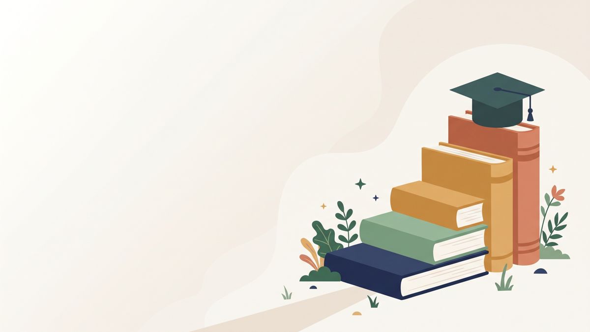Staircase of books leading to a graduation cap