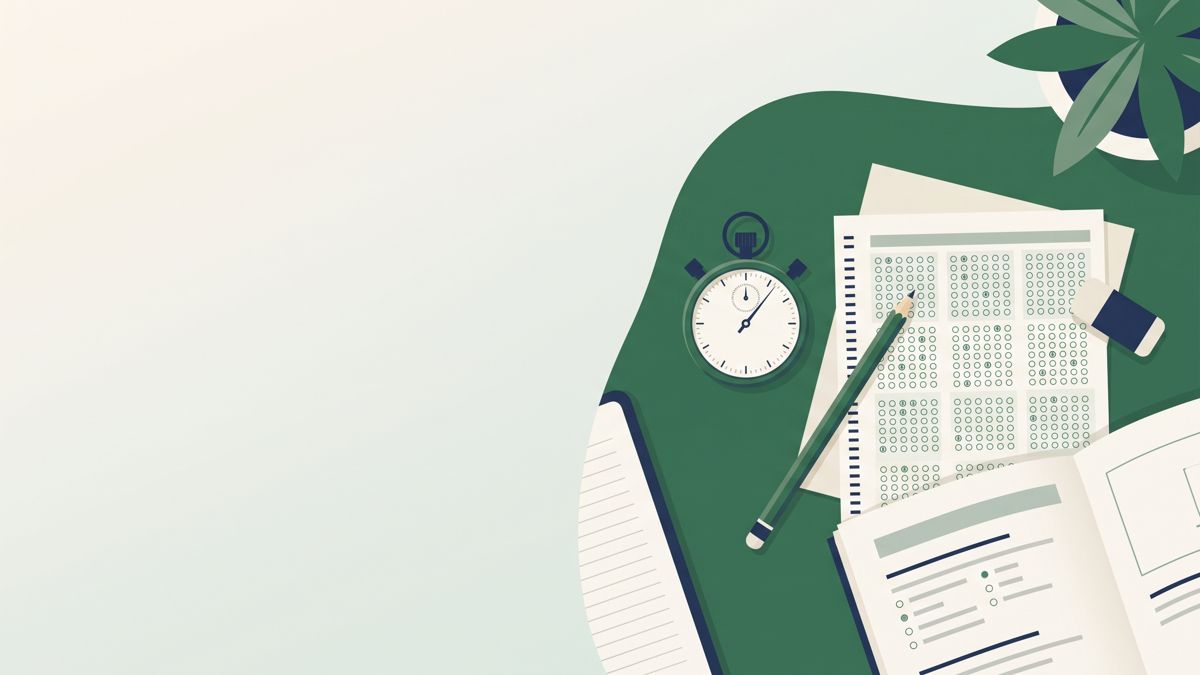 Stopwatch, pencil and multiple-choice answer sheet