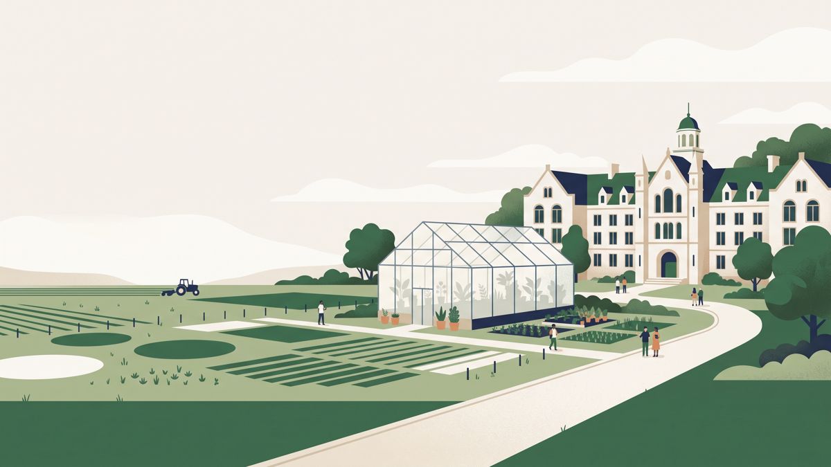 Illustration of University of Agriculture Faisalabad fields and greenhouse